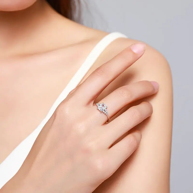 Fashion 925 Silver Rectangle CZ Engagement Rings