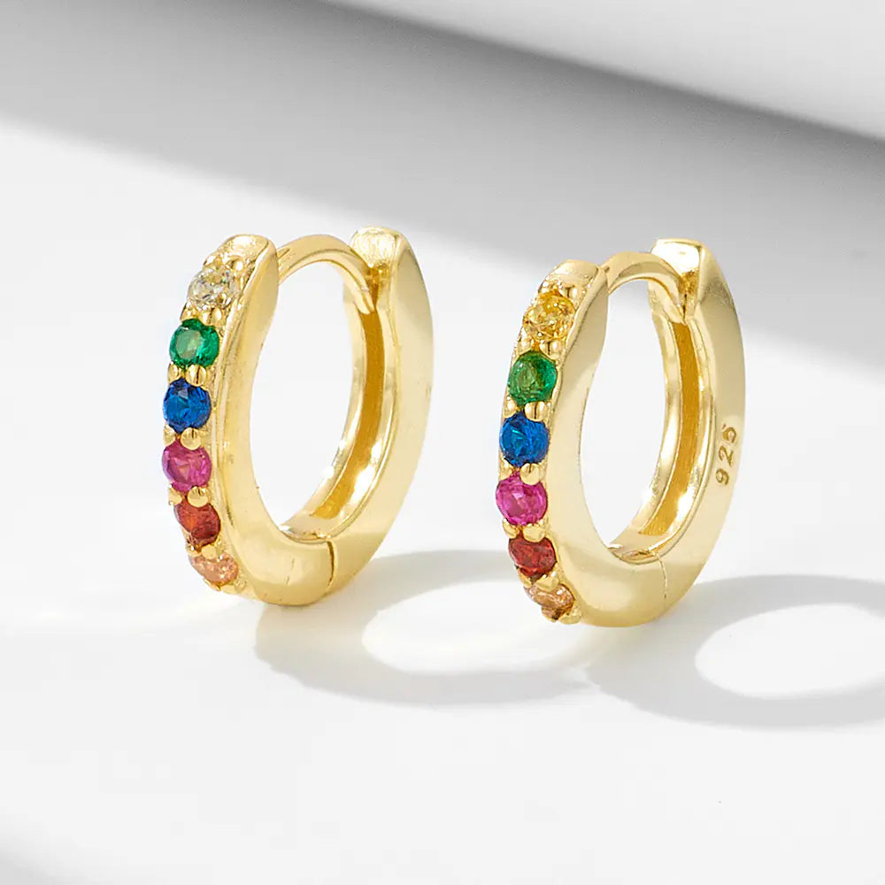 Fashion 925 Sterling Silver Colorful CZ Hoop Earrings