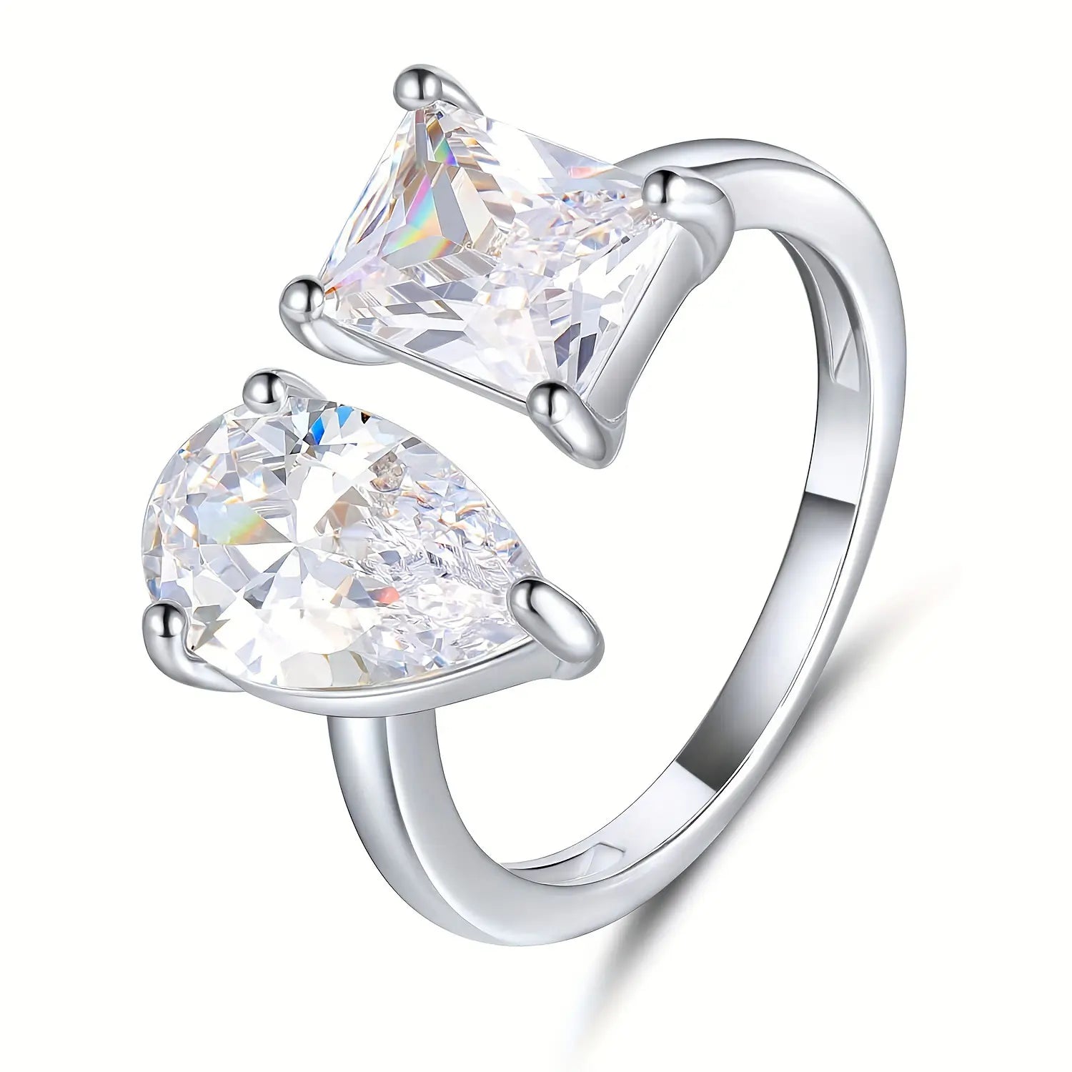 Geometric Rectangle Brass CZ Adjustable Ring