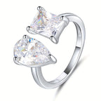 Geometric Rectangle Brass CZ Adjustable Ring