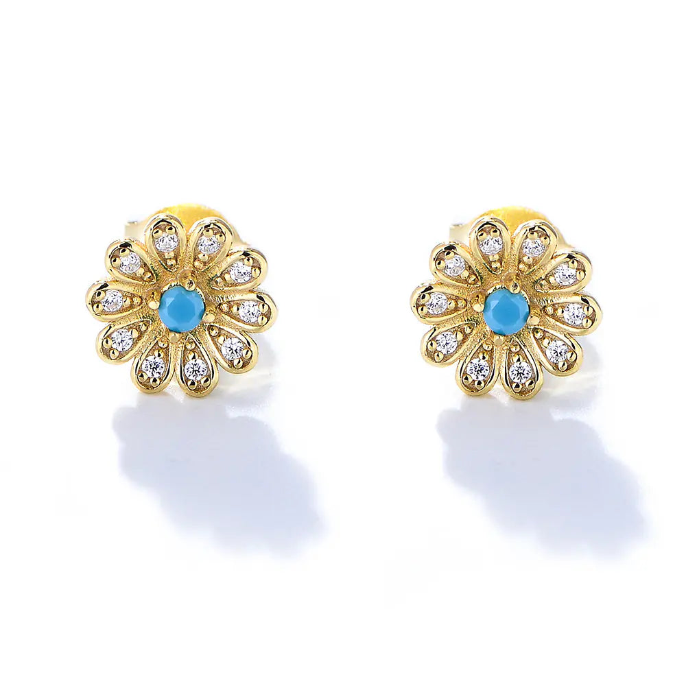 New S925 Sterling Silver Sunflower Stud Earrings