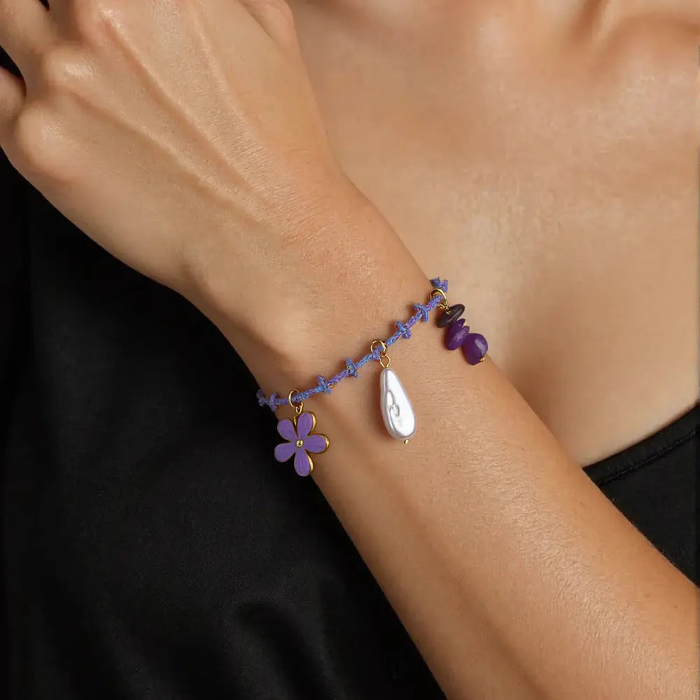 Colorful Braided Shell Charm Bracelet Adjustable