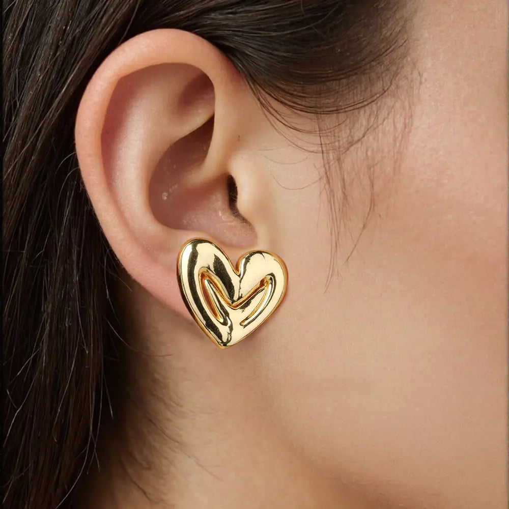 S925 Heart Stripe Earrings Three Sizes Available