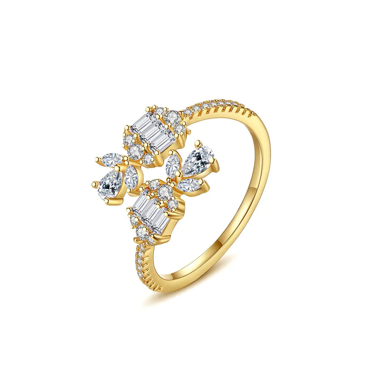 Fashion 11mm Flower Adjustable Brass CZ Ring