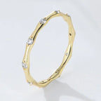 Fashion 925 Sterling Silver CZ Stones Thin Bamboo Rings