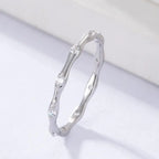 Fashion 925 Sterling Silver CZ Stones Thin Bamboo Rings