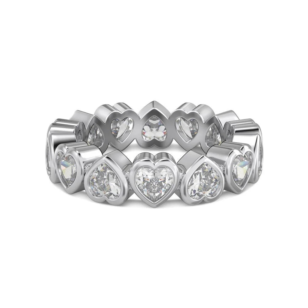 Brass Iced Out CZ Heart Eternity Band Rings