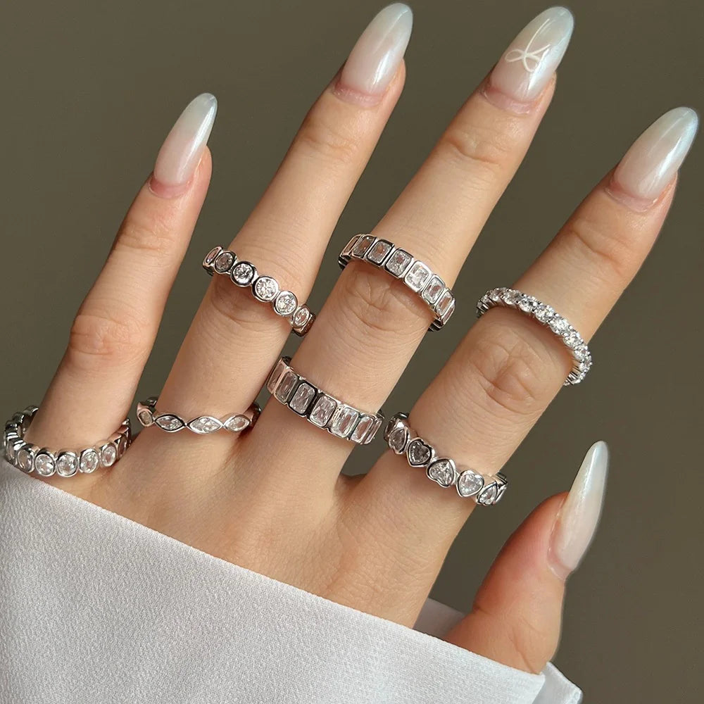 Brass Iced Out CZ Heart Eternity Band Rings