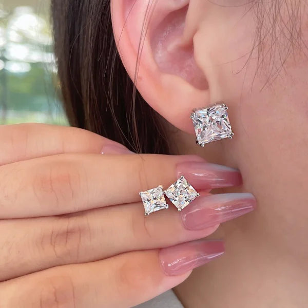 S925 Silver Stylish Princess Square-Shaped Earrings
