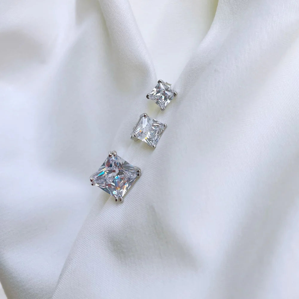 S925 Silver Stylish Princess Square-Shaped Earrings