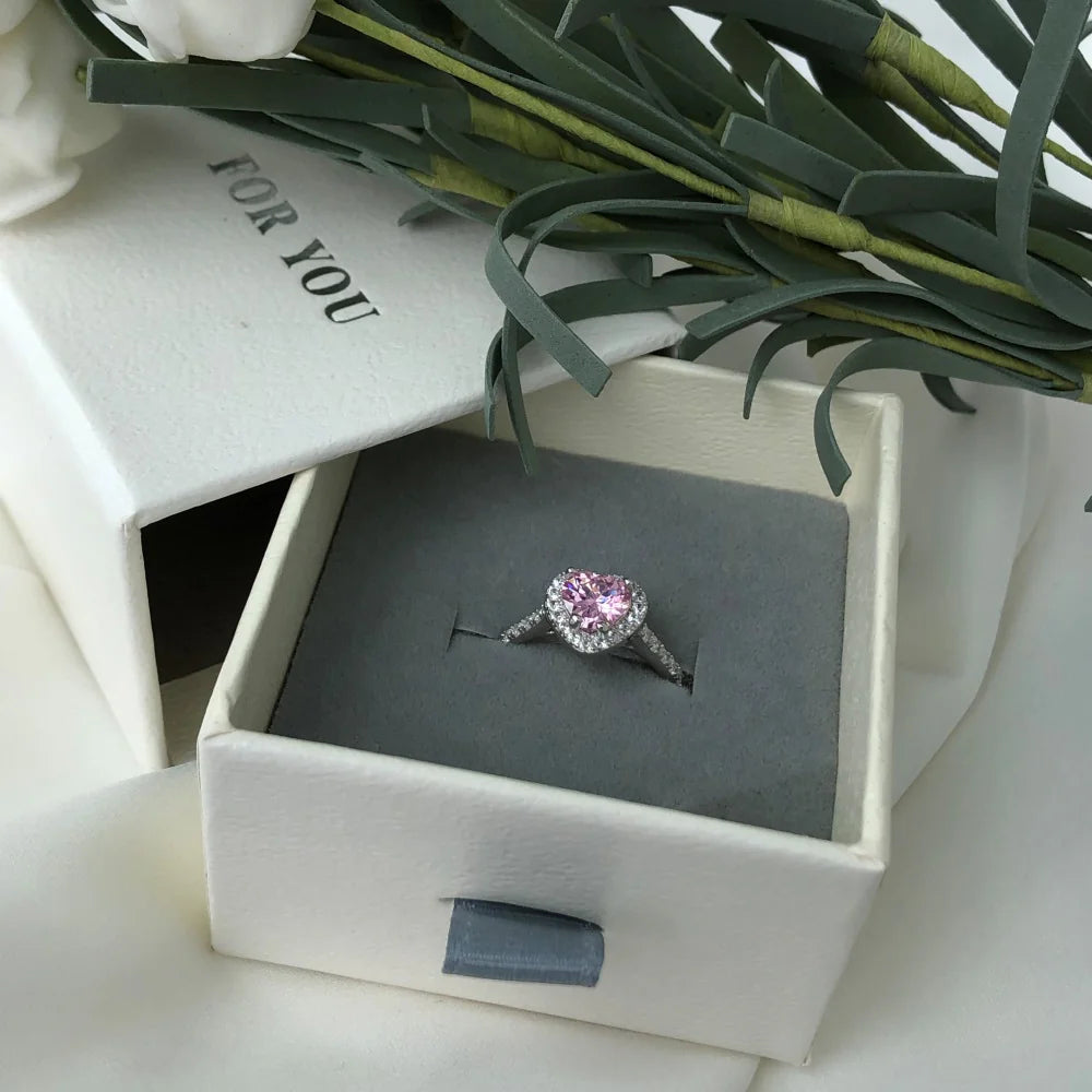 New S925 Silver Pink Heart-shaped Ring