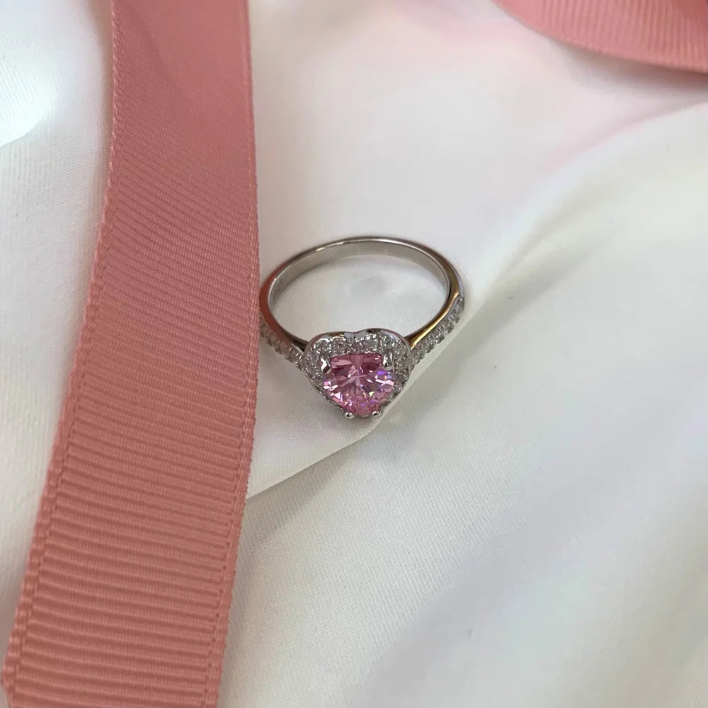 New S925 Silver Pink Heart-shaped Ring