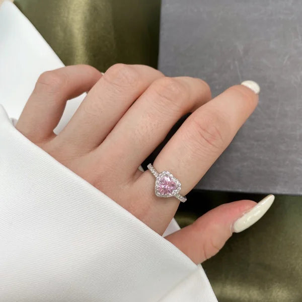 New S925 Silver Pink Heart-shaped Ring
