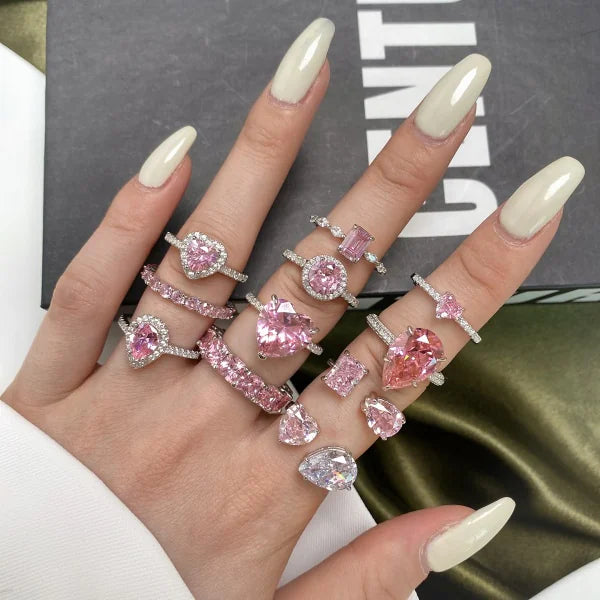 New S925 Silver Pink Heart-shaped Ring