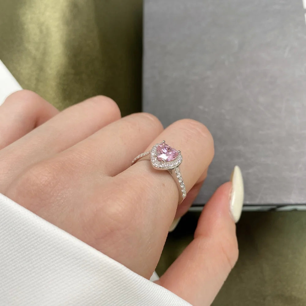 New S925 Silver Pink Heart-shaped Ring