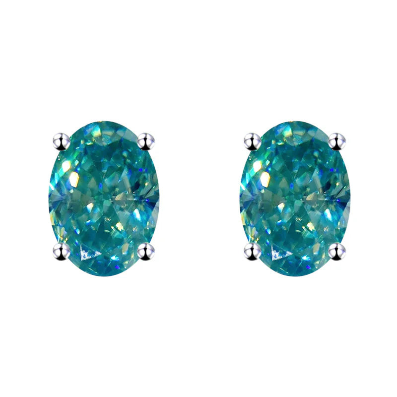 Irregular Blue-Green Oval Moissanite 925 Sterling Silver Earrings