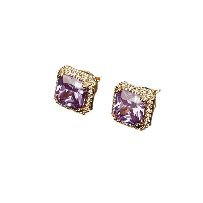 Square Purple Cubic Zirconia Stud Earrings