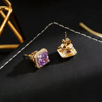 Square Purple Cubic Zirconia Stud Earrings