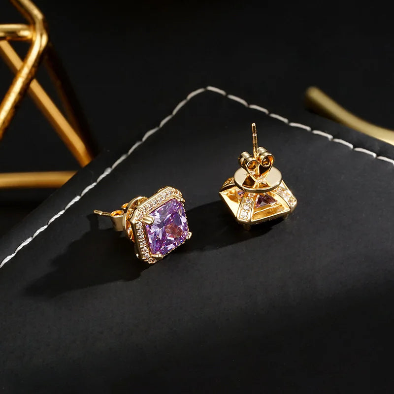Square Purple Cubic Zirconia Stud Earrings