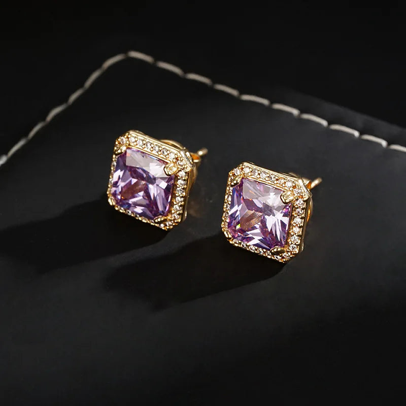 Square Purple Cubic Zirconia Stud Earrings