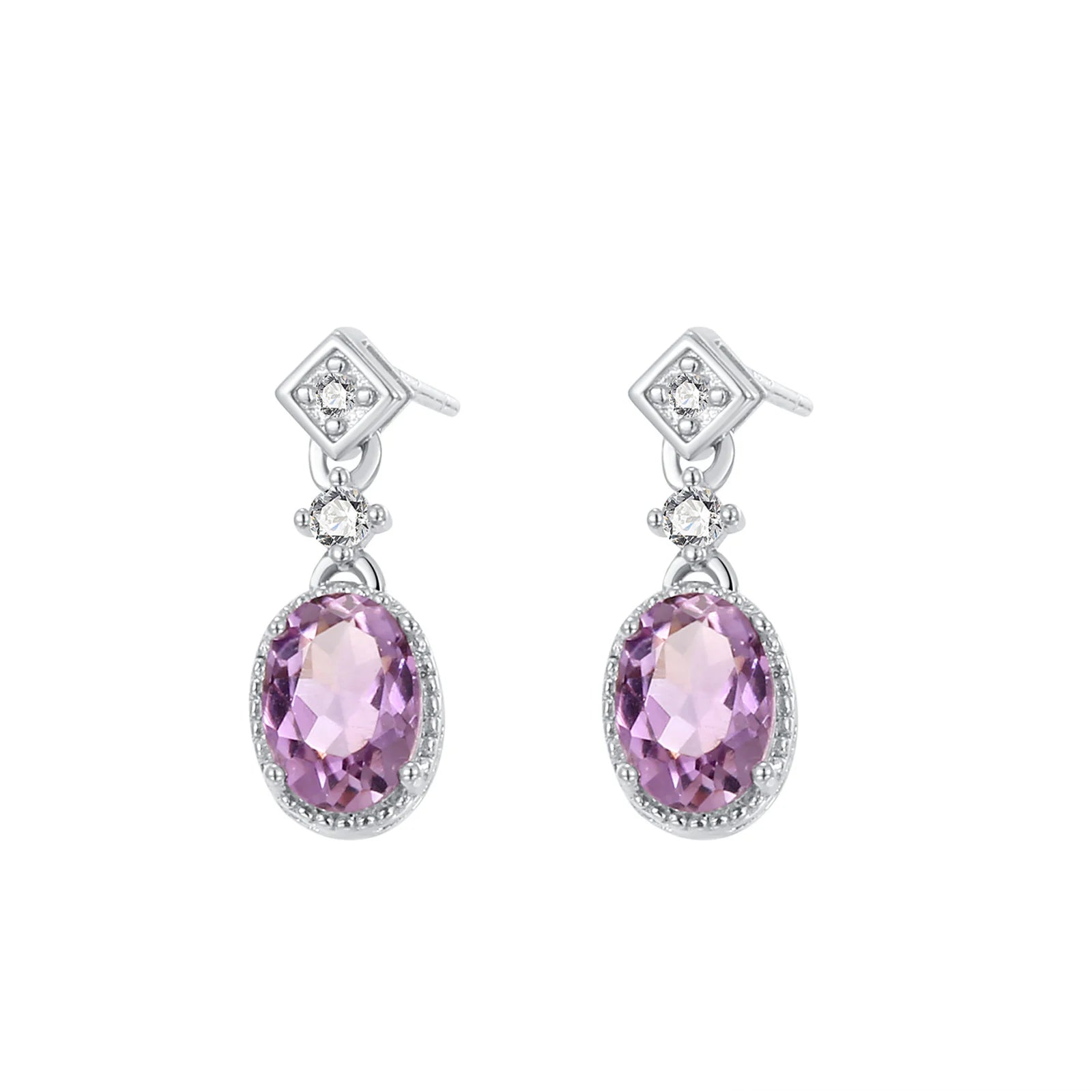 S925 Sterling Silver Earrings with Amethyst Crystals