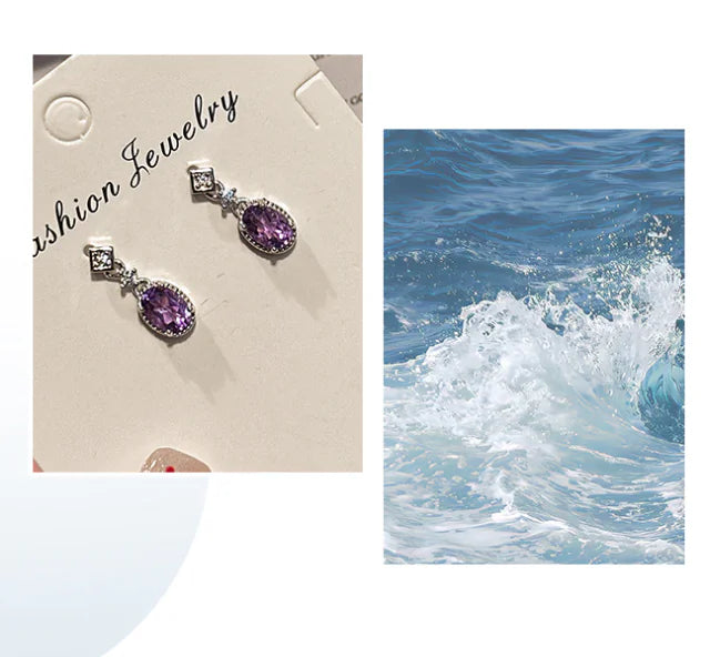 S925 Sterling Silver Earrings with Amethyst Crystals