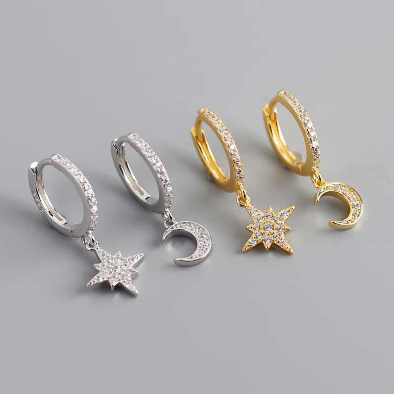 S925 Sterling Silver Star Moon Ear Clips