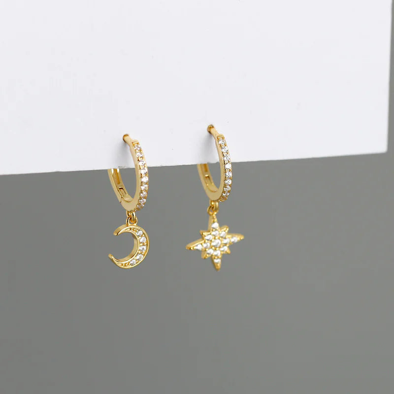 S925 Sterling Silver Star Moon Ear Clips