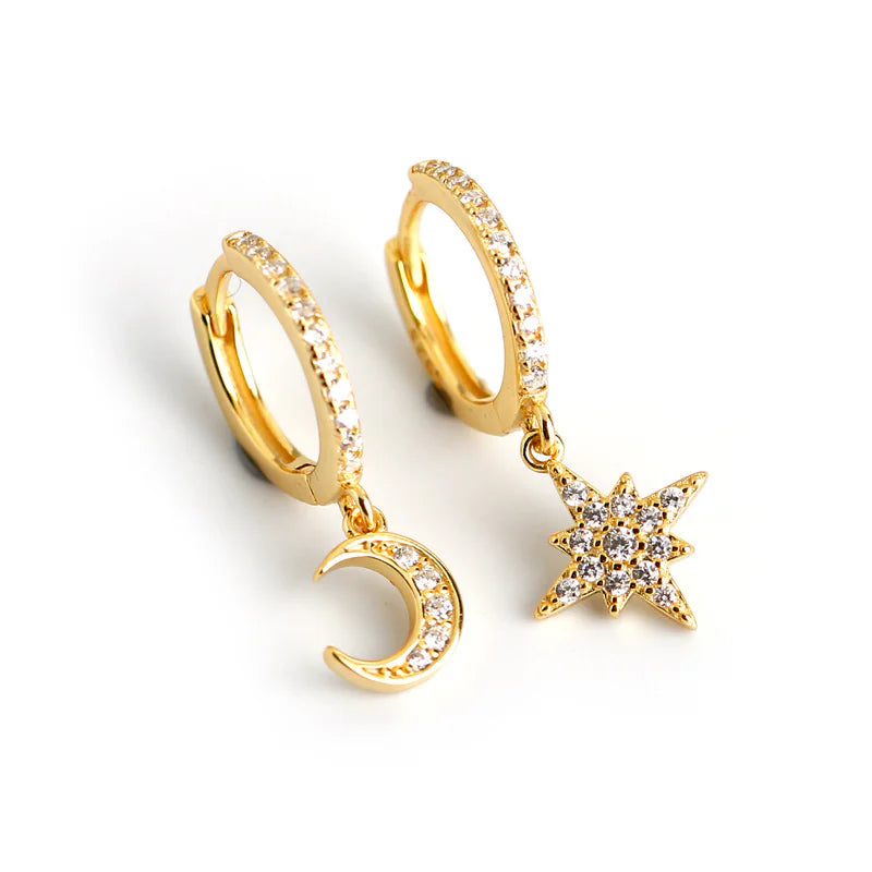 S925 Sterling Silver Star Moon Ear Clips