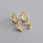 S925 Sterling Silver Star Moon Ear Clips