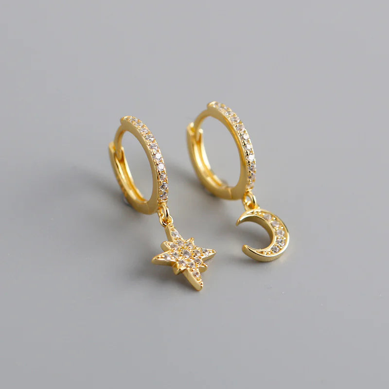 S925 Sterling Silver Star Moon Ear Clips