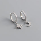 S925 Sterling Silver Star Moon Ear Clips