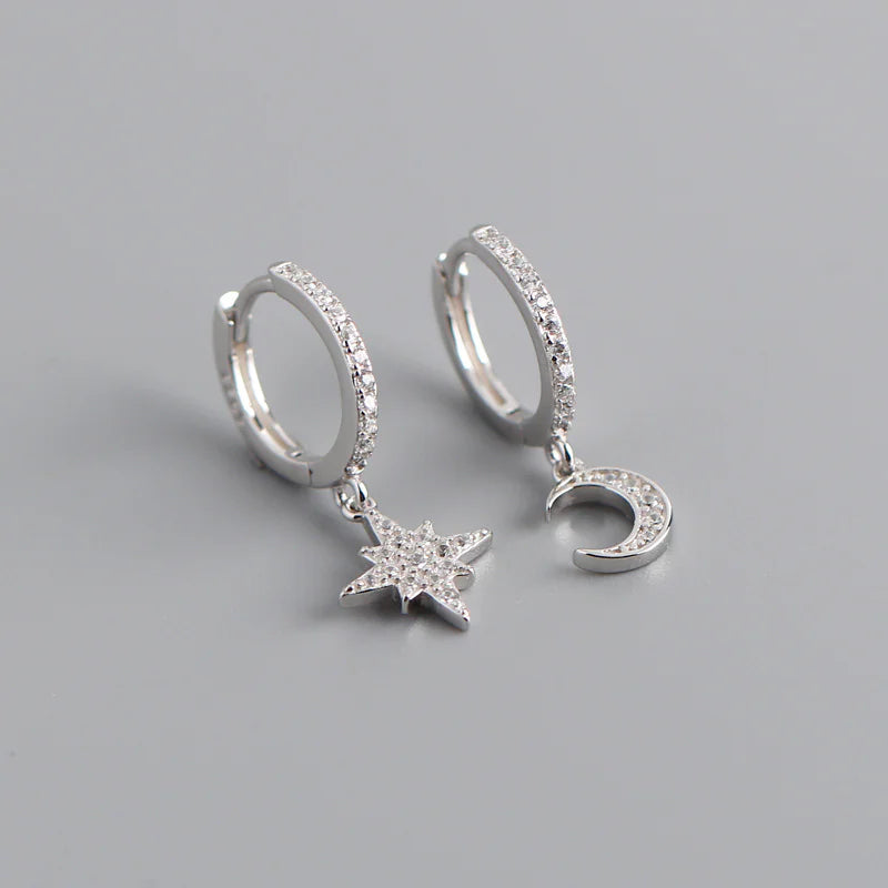 S925 Sterling Silver Star Moon Ear Clips