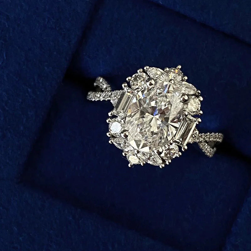 S925 Silver Moissanite Oval-shaped Ring