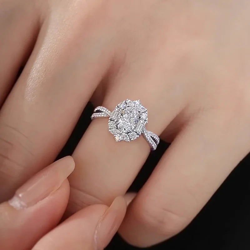 S925 Silver Moissanite Oval-shaped Ring