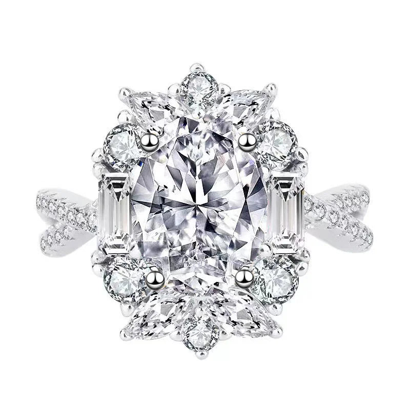 S925 Silver Moissanite Oval-shaped Ring