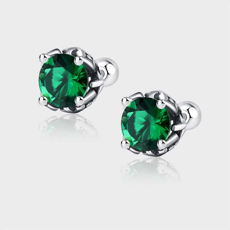 Fashionable 925 Silver Emerald Stud Earrings