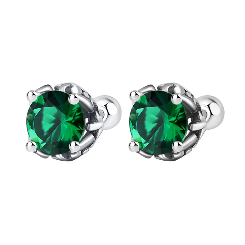 Fashionable 925 Silver Emerald Stud Earrings