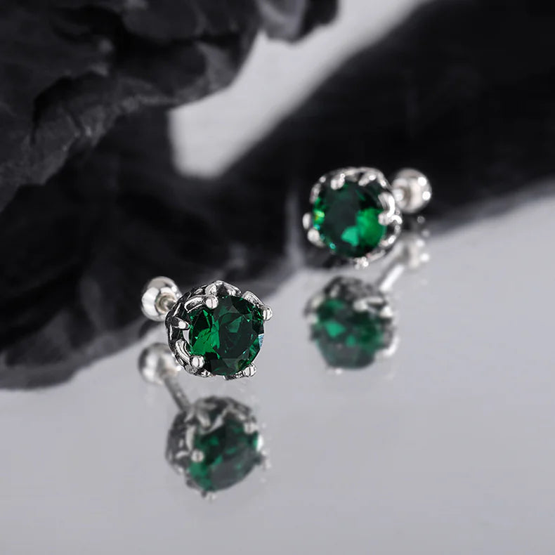 Fashionable 925 Silver Emerald Stud Earrings