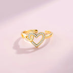 S925 Silver Entwined Heart Gold Zircon Ring