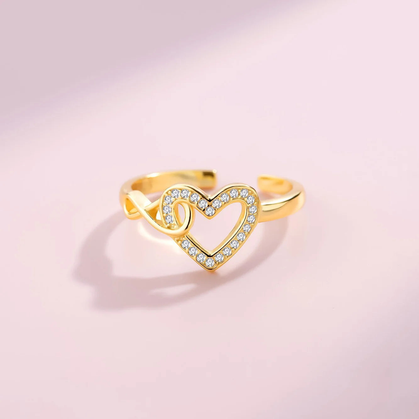 S925 Silver Entwined Heart Gold Zircon Ring