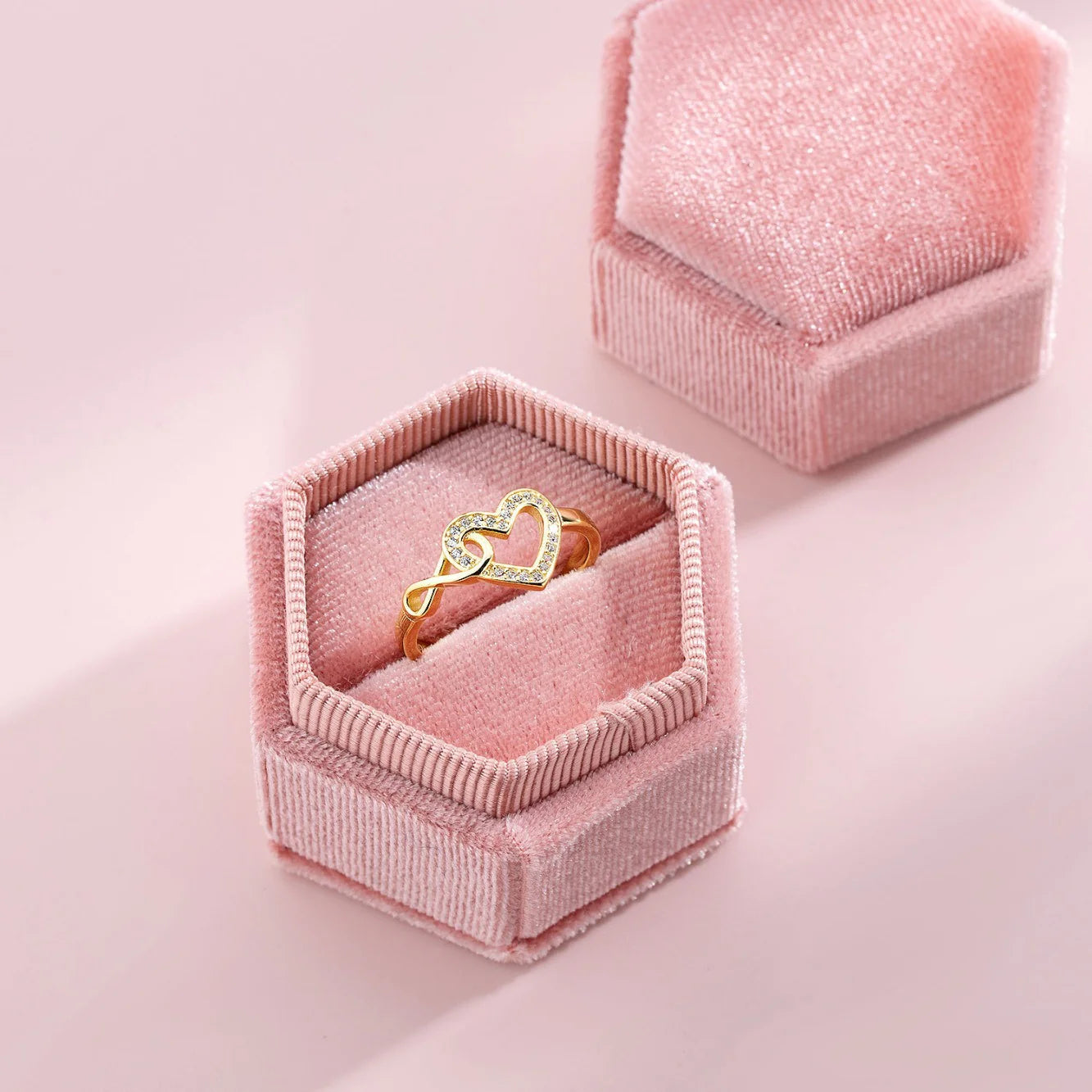 S925 Silver Entwined Heart Gold Zircon Ring