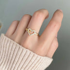 S925 Silver Entwined Heart Gold Zircon Ring
