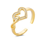 S925 Silver Entwined Heart Gold Zircon Ring
