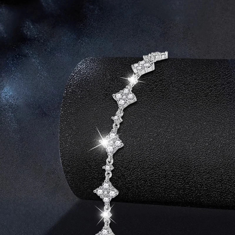 S925 Silver Moissanite Elegant Bangle Clover Bracelet