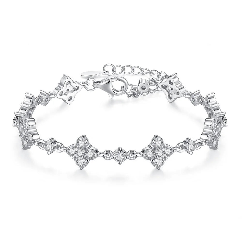S925 Silver Moissanite Elegant Bangle Clover Bracelet