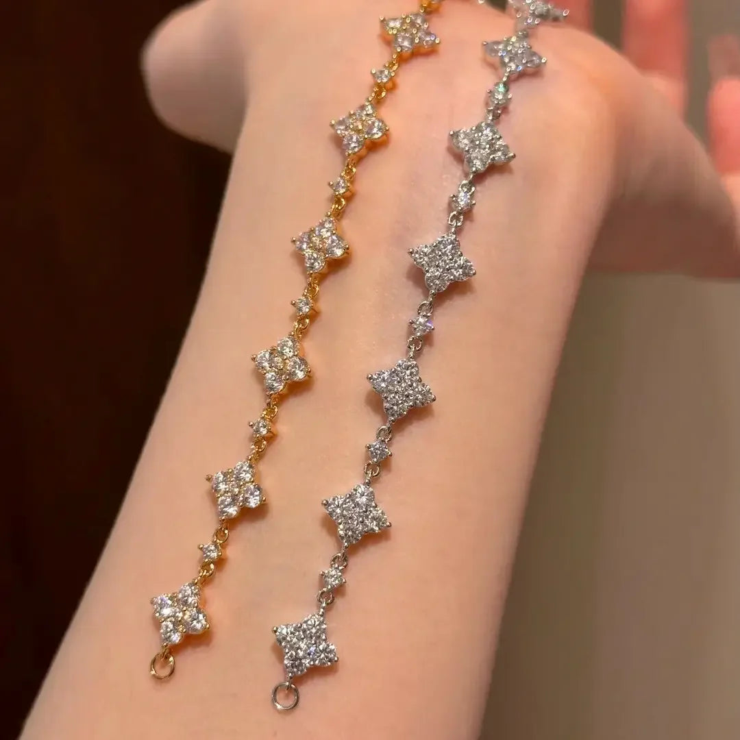 S925 Silver Moissanite Elegant Bangle Clover Bracelet
