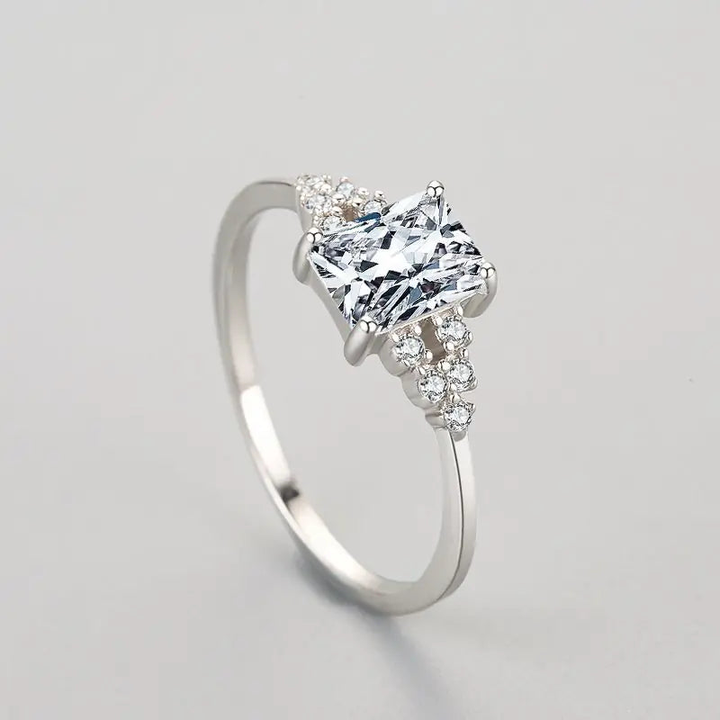 Fashion 925 Silver Rectangle CZ Engagement Rings