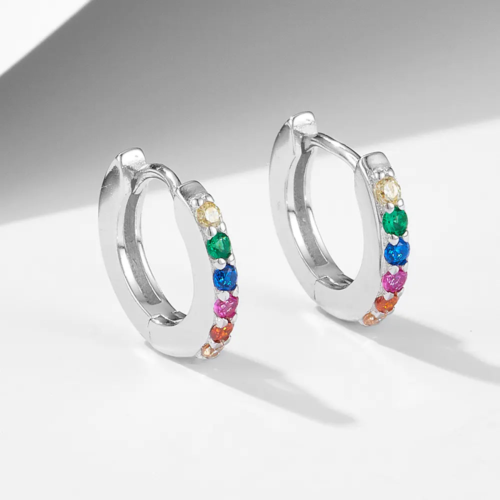 Fashion 925 Sterling Silver Colorful CZ Hoop Earrings
