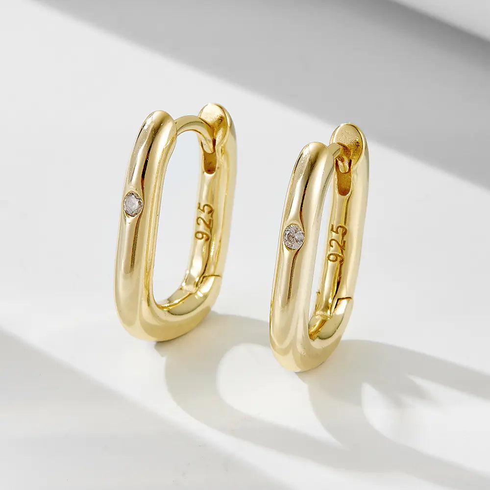 Simple 925 Sterling Silver CZ Hoop Earrings